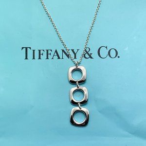 Authentic Tiffany & Co 925 Silver Triple Square Cushion Pendant Necklace